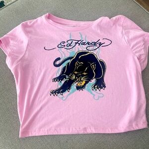 Ed hardy panther pink crop top !! 🤍🖤🤍